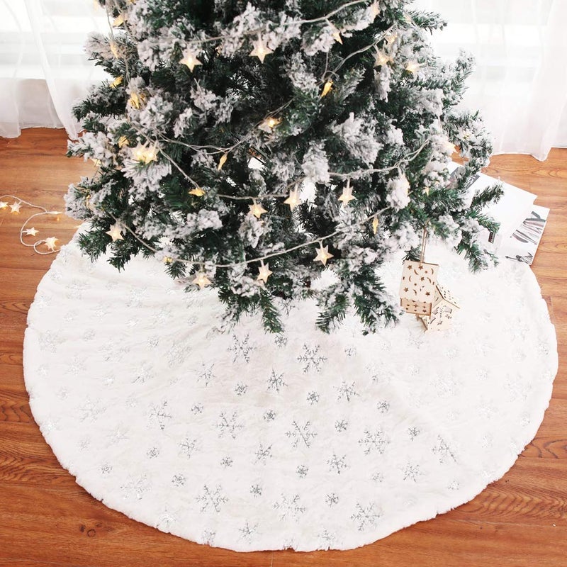 Kaximd Christmas Tree Skirt 30/36/49 inches Xmas White Tree Skirts Snowflake Embroidery for Christmas Decorations Holiday Party 198 Silver 78 - Image 4